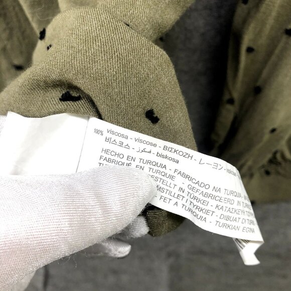 Zara Long Sleeve Blouse Womens S Olive Green High Neck Keyhole Swiss Dot - Picture 9 of 9